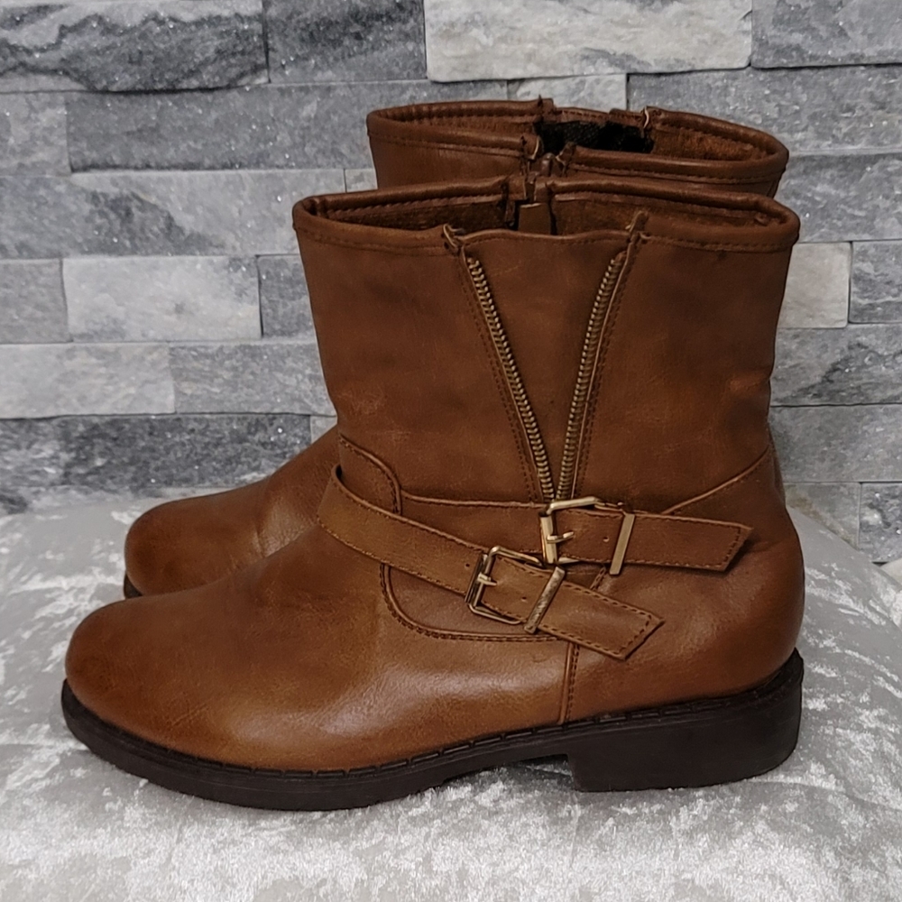 First Sight Taupe Buckle Ankle Booties